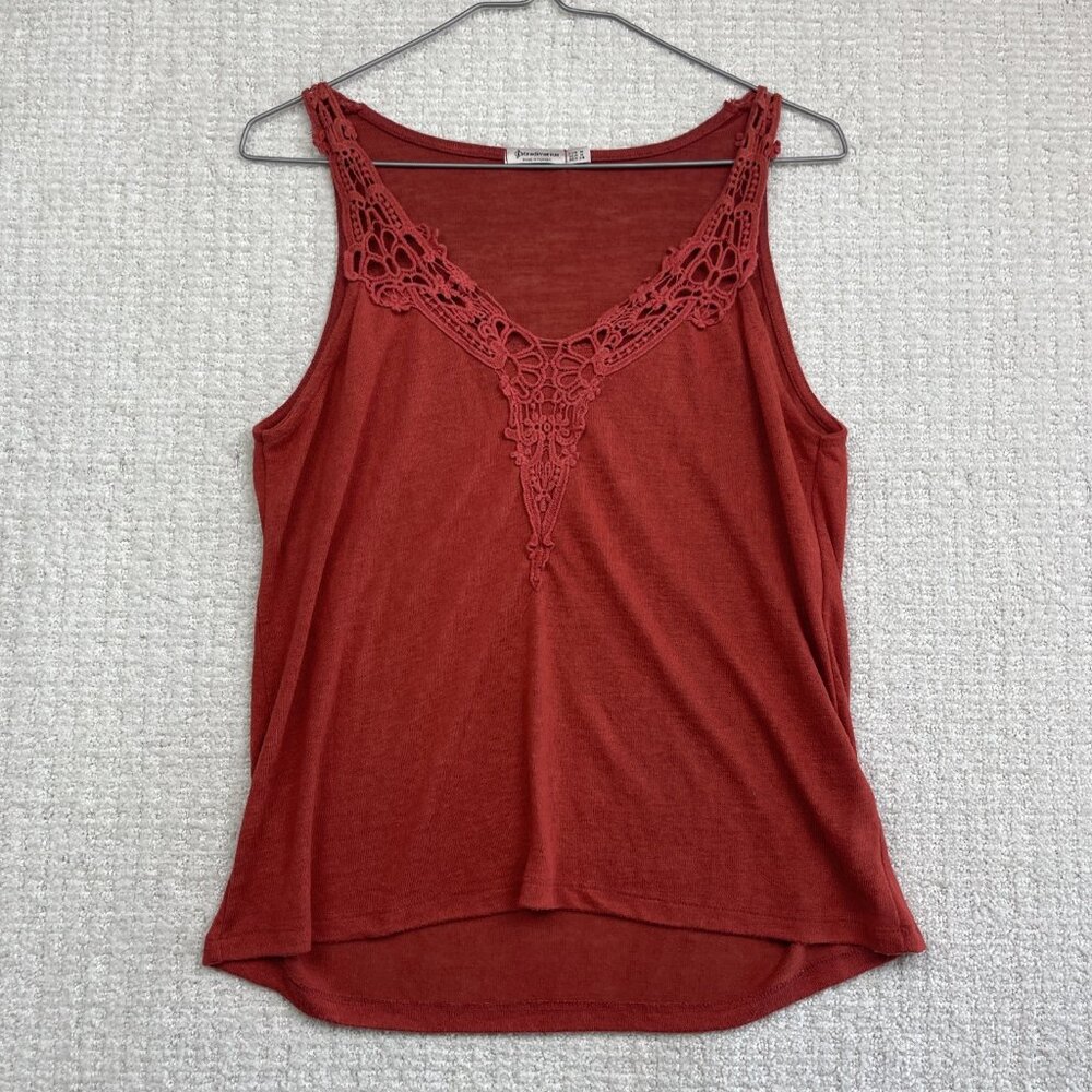 Women's Stradivarius Deep Coral Red Crochet lace Boho Hem Tank Top - Size M